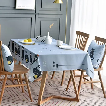 

Withme Tablecloth on the table cloths Rectangular table Covers Dustproof Dining room Kitchen Pattern Coffee Cartoon Cat Printed