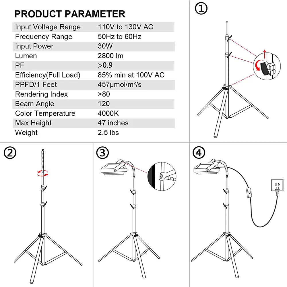 LED Grow Light with Stand LBW Full Spectrum Phyto Lamp 150W Adjustable Floor Plant Light Indoor Plants Seedlings Flower Grow Box