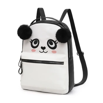

Panda Backpacks Cute Cartoon Shoulder School Travel Bagpacks Female Casual Women PU Leather Knapsack for Children Supplies