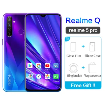 Realme 5 pro Google Play realme Q 6.3''Full Screen Waterproof VOOC Octa Core 2340×1080 5cameras 48MP Face ID Realme5 Smartphone