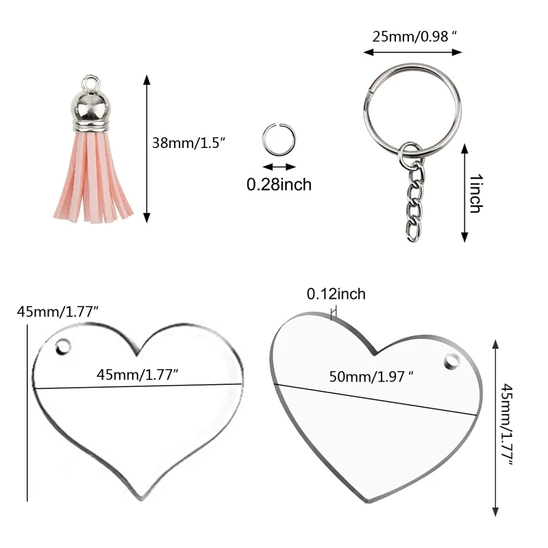 Blank Heart Shaped Keychain Acrylic