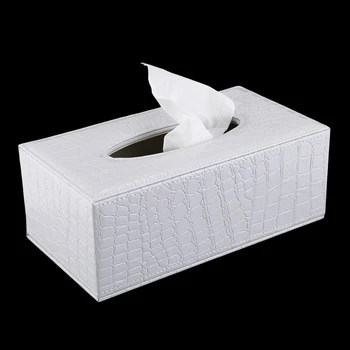 

Durable Home Car Rectangle PU Leather Tissue Box Paper Holder Case Cover Napkin(white Crocodile Grain)