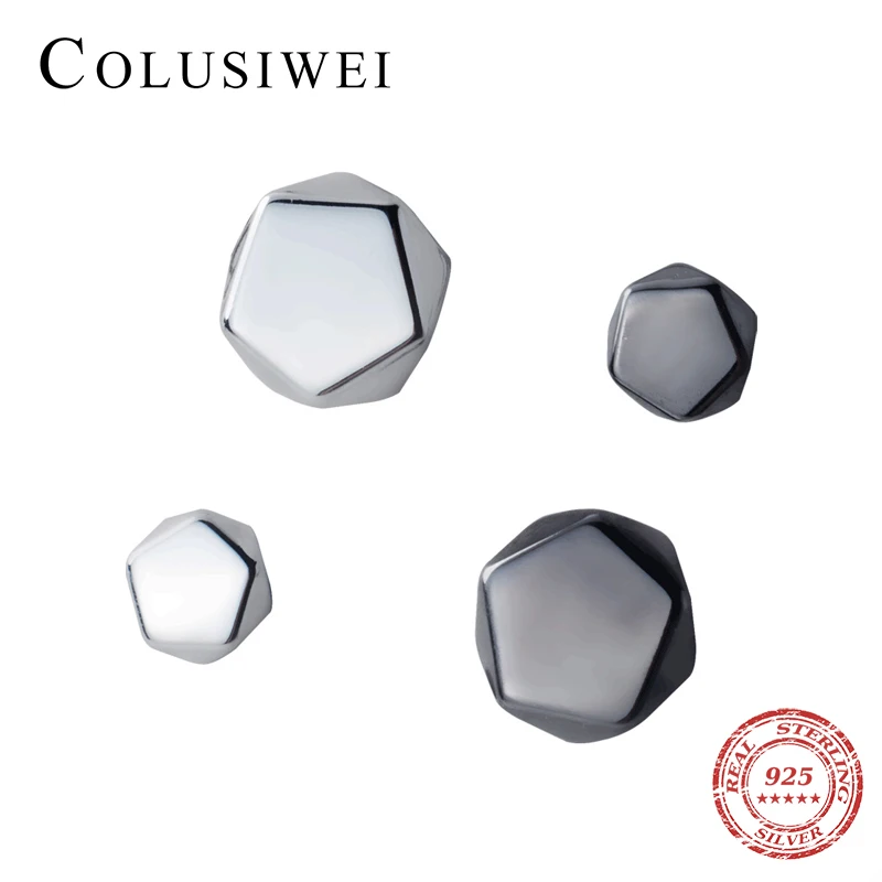 Colusiwei Аутентичные 925 стерлингового серебра модные унисекс черные пятиугольные серьги гвоздики для женщин мужчин серебряные серьги ювелирные изделия