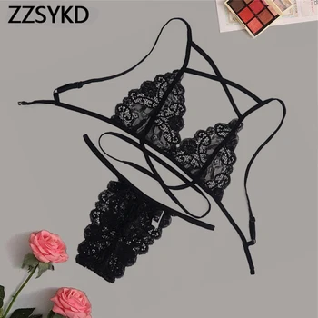 

Ladies Sexy Underwear Transparent Sexy Lingerie Set Halter V-Neck Lace Bralette Women's Bra Brief Sets Thong Intimates Lenceria