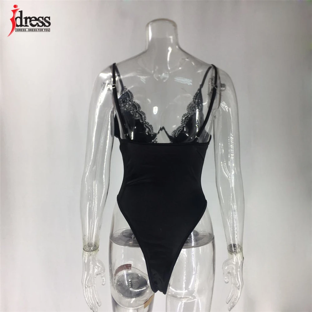 IDress 2020 New Sexy Satin Bodysuit Top Lace Flower Embroidery Body Top Women Skinny V Neck Steel Ring Bodysuit Summer Overalls (22)