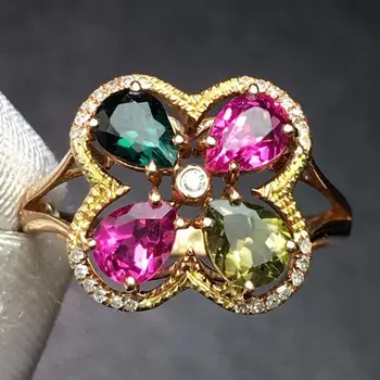 

Tourmaline Ring 1.8ct Pure 18 K Gold Jewelry Natural Colorful Tourmaline Gemstones Diamonds Female Rings for Women Fine Ring