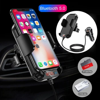 

Car Air Vent FM modulator Bluetooth 5.0 Handsfre Lossless MP3 Player Support TF U Disk QC3.0 Quick Charger w/ Phone Holder Clip