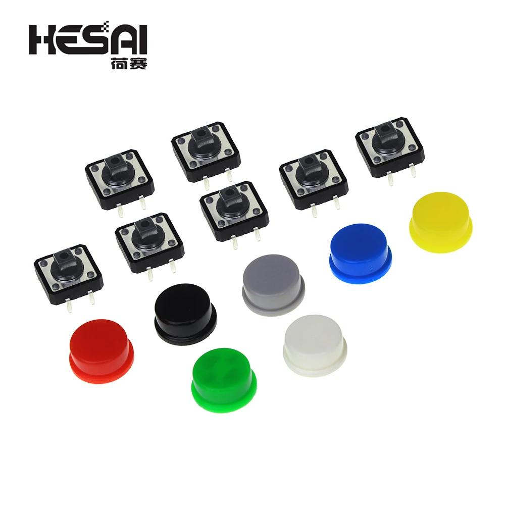 스마트 전자 촉각 푸시 버튼 스위치 순간 12*12*7.3MM 마이크로 스위치 버튼 + 5 색 택트 캡