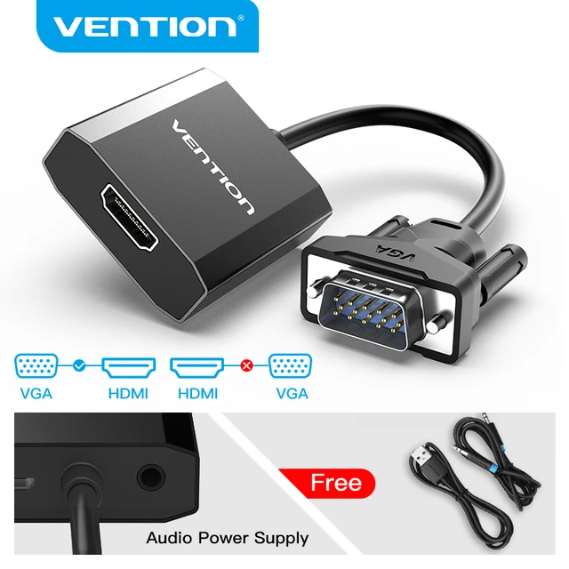 Vention-Convertisseur VGA vers HDMI mâle vers femelle avec audio, adaptateur  analogique numérique pour ordinateur portable