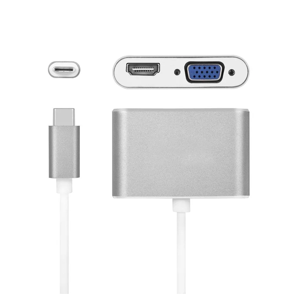 Кабель USB-C к HDMI VGA адаптер, 2 в 1 USB 3,1 type C к VGA HDMI 4K конвертер UHD адаптер двойной чехол для ноутбука ПК кабель-L1105