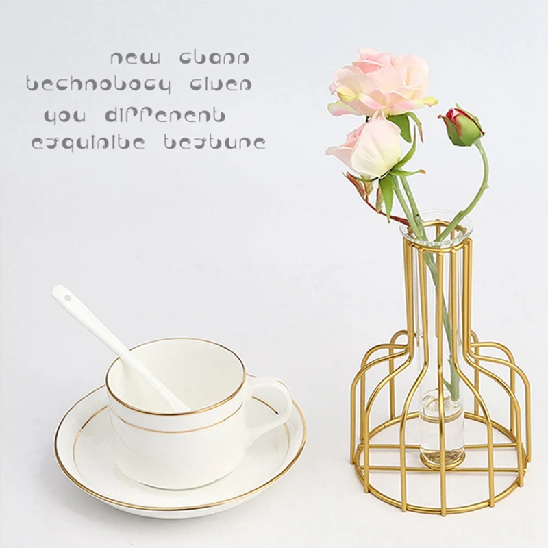 

1 Set Flower Pot Glass Vase Iron Art Vase Gold Plants Flower Vase Home Bedroom Office Garden Nordic Vase Decoration Home Gift