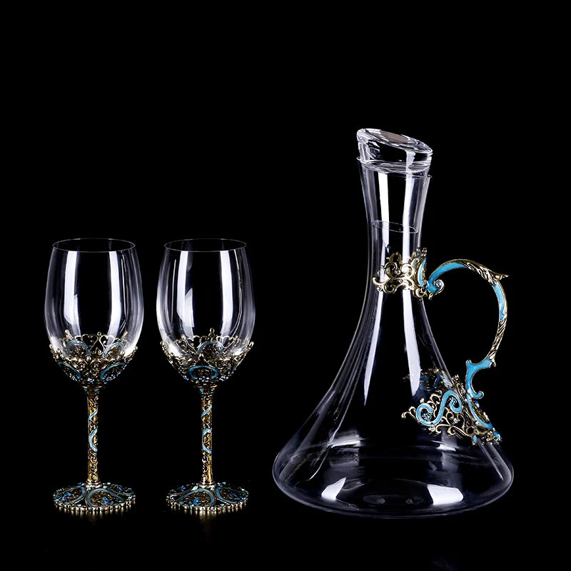 

Retro Nordic style Red Wine goblet enamel color wine Glass Cups Large Capacity Wine Glass Champagne glass and decanter
