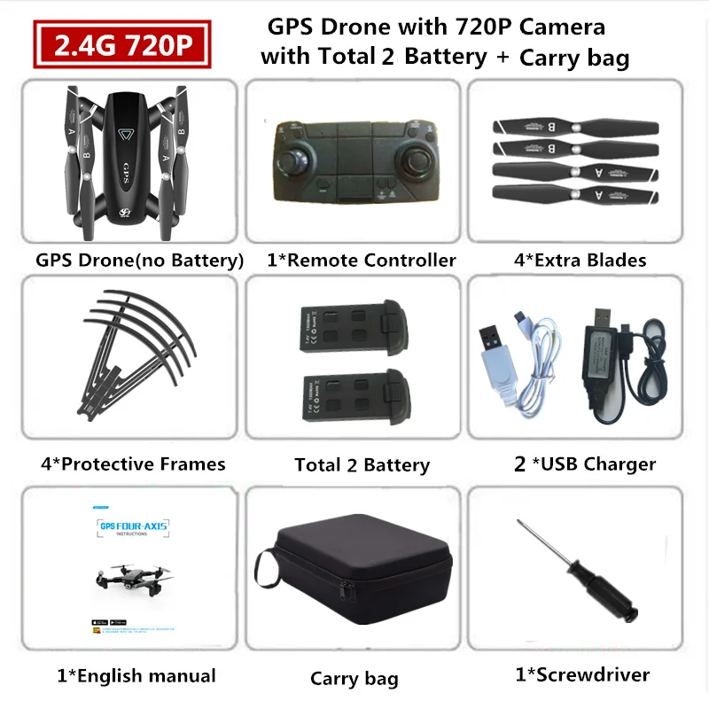 Радиоуправляемый Дрон S167 gps Дроны с 720 P/1080 P 2,4G/5G WiFi FPV HD широкоугольная камера складной селфи Квадрокоптер VS E58 Дрон игрушки - Цвет: 2.4G-2MP-Carry Box2
