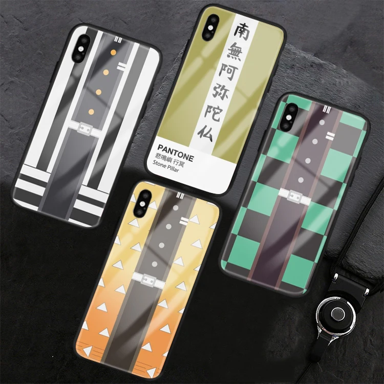Kamado Nezuko Kimetsu no Yaiba Demon Slayer Pantone Black glass Phone Case For iphone 6/6s 7 7Plus X, XS i11 i11pro