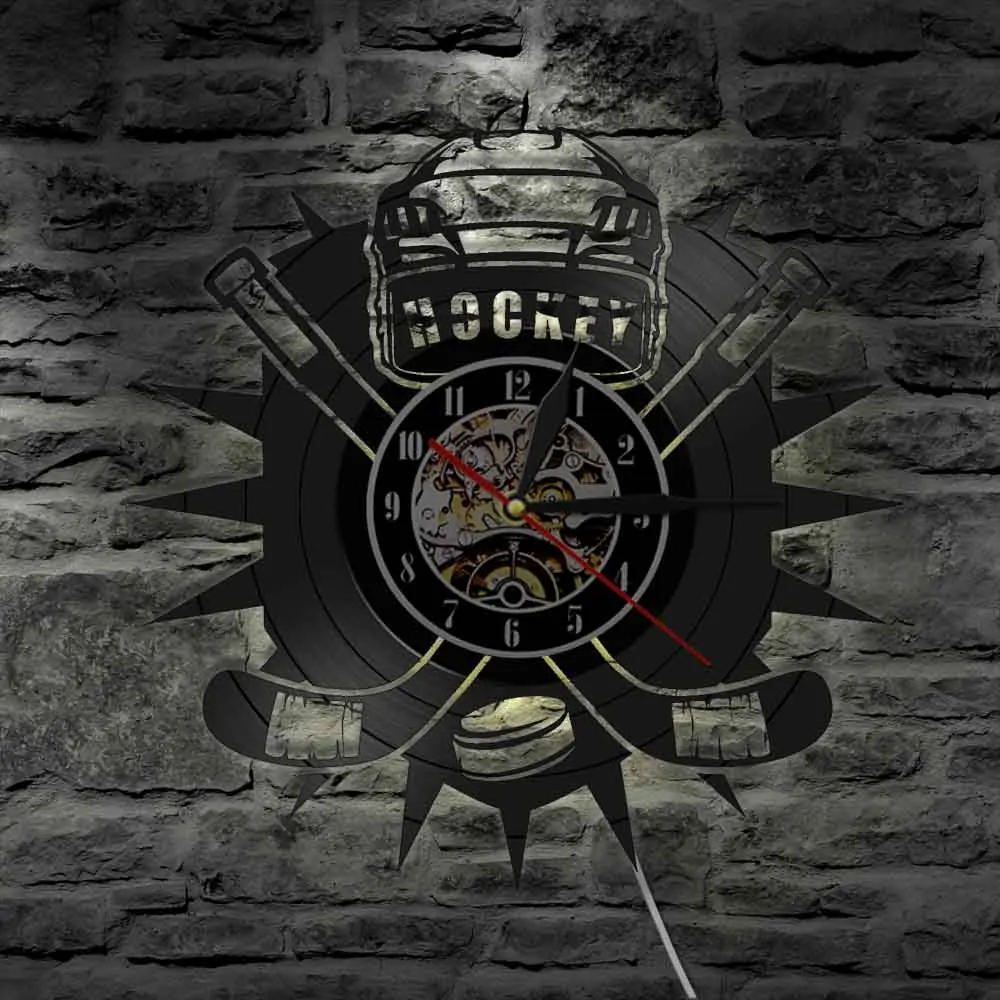 Хоккейные часы хоккейная команда логотип хоккейные клюшки и шайба виниловая