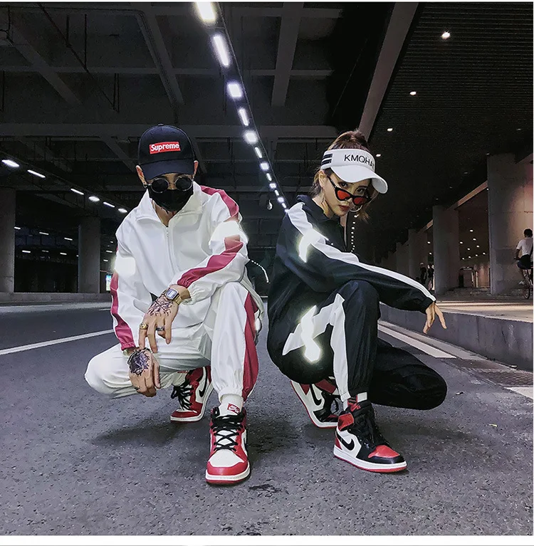 70% OFF Sportswear Set Spring Autumn Men Women Sport Suit Sweater Jacket + Pants Reflective Hip Hop Tracksuit Unisex Two Piece Set BX310