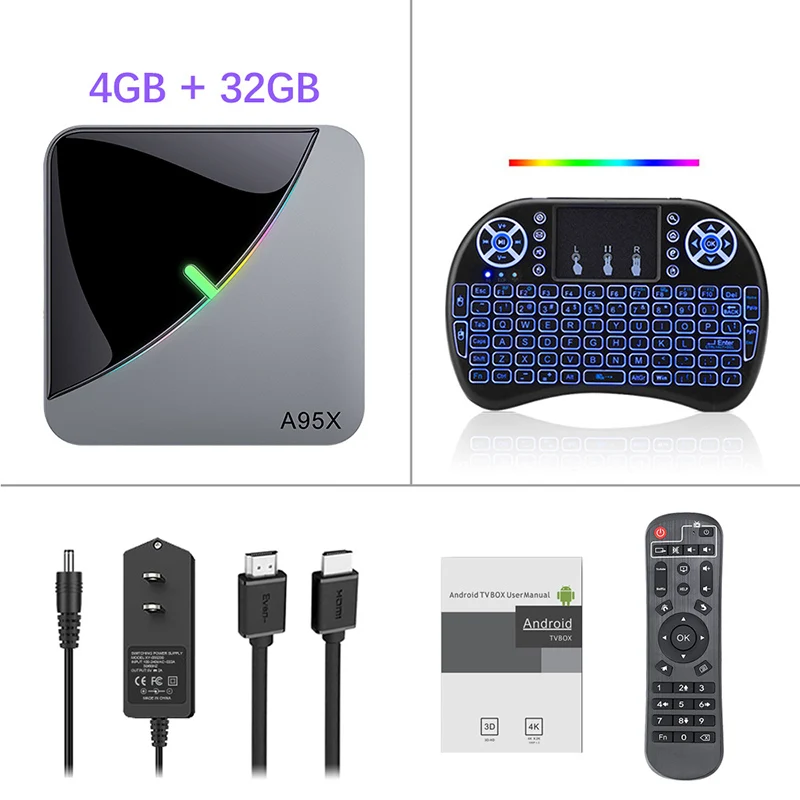 Android 9,0 RGB светильник Smart tv Box Amlogic S905X3 USB3.0 1080P H.265 4K 60fps Wifi Google Play Netflix Youtube A95X F3 Air 8K - Цвет: 4G 32G i8 backlight