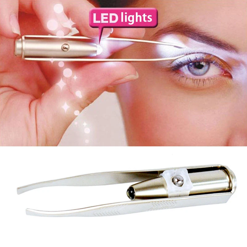 Stainless Portable Flashlight Steel Smart Design Led Eyebrow Hair Remove Tweezer Flashlight Makeup Tools Beauty Accessories