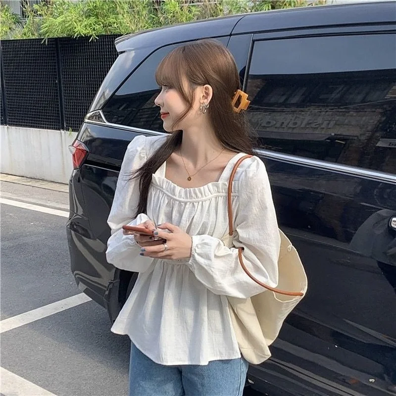 Blusas coreanas con volantes para mujer, ropa holgada con cuello en pico,  diseño Floral, camisas Vintage