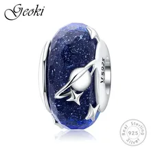 Geoki 925 серебро синий Galaxy fit Pandora браслет Универсальные стеклянные бусины звезда Рив подвеска в виде планеты для ожерелья с подвесками