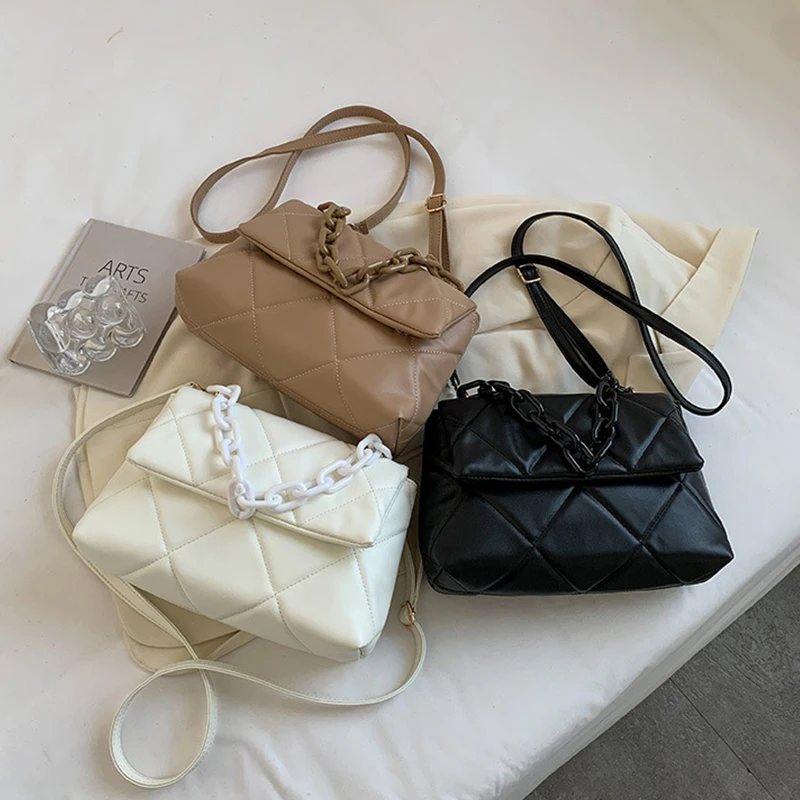 Diamond Pattern Crossbody Bag Women Small Chain Quilted Shoulder