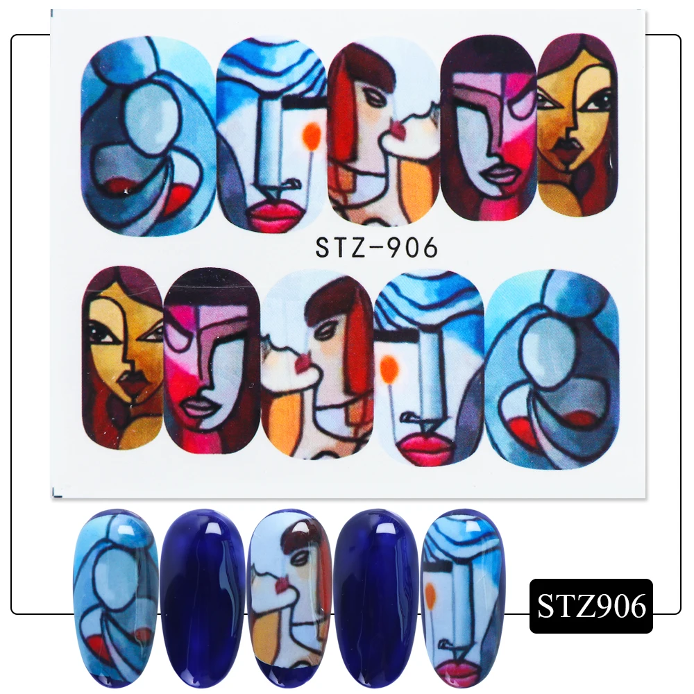 1pc Abstract Face New Design Water Nail Decals and Sticker Cool Girl Manicure Full Slider Nail Art Decorations Tips CHSTZ906-921 - Цвет: STZ906