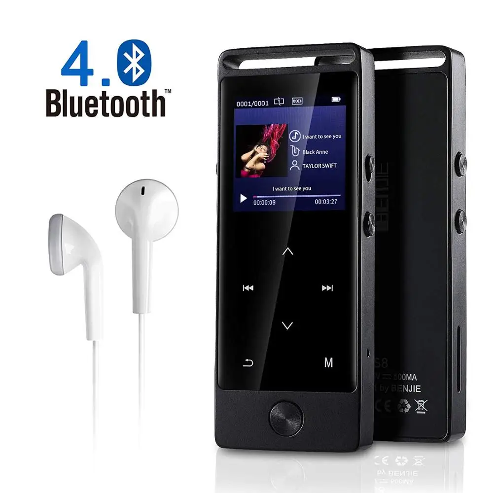 Mp3-плеер с Bluetooth портативный мини металлический HiFi музыкальный плеер без потерь с fm-радио, рекордер, расширяемая sd-карта до 128 ГБ - Цвет: BENJIE-S8-8GB-Black
