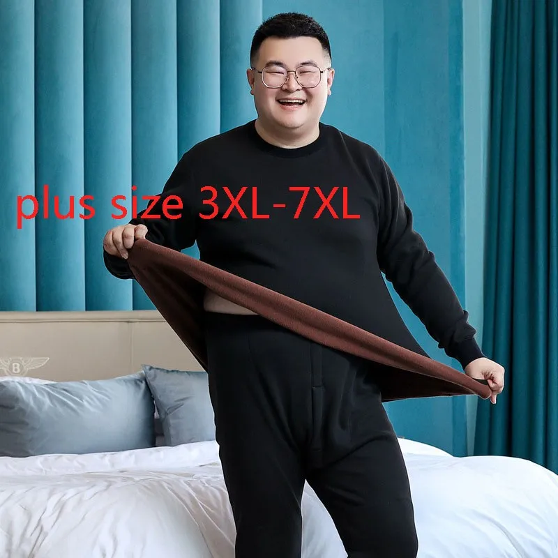 

New Arrival Super Large Winter Men Comfortable Warm Set Velvet O-neck Elastic Waist Thick Plus Size 4XL 5XL 6XL 7XL