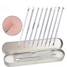 9 шт., инструмент для удаления акне из нержавеющей стали, средство для ухода за лицом, средство для удаления угрей, прыщей, экстракт комедона, игла, инструмент