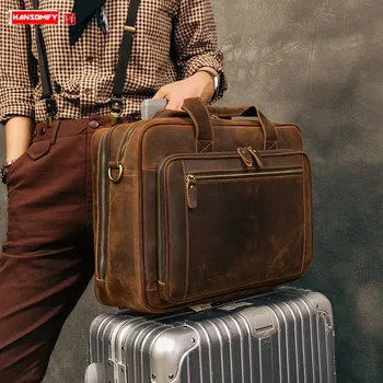 

Plug-in Suitcase Crazy Horse Skin Multi-layer Men Travel Bag Male Handbag Retro Large-capacity Genuine Leather Luggage Bags