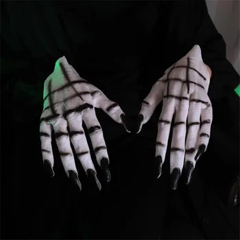 

Halloween Masquerade Props Gloves Horrible Skeleton Finger Bone Ghost Claw Printed Long Sleeve Scary Cosplay Costume Decor