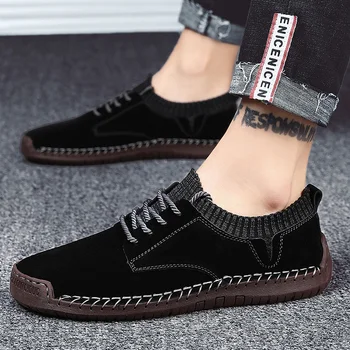 

Outdoor 2020 Men Casual Shoes Suede Leather Mens Shoes Handmade Mens Shoes Lace-up Comfortable Men's Walking Shoes 39-48