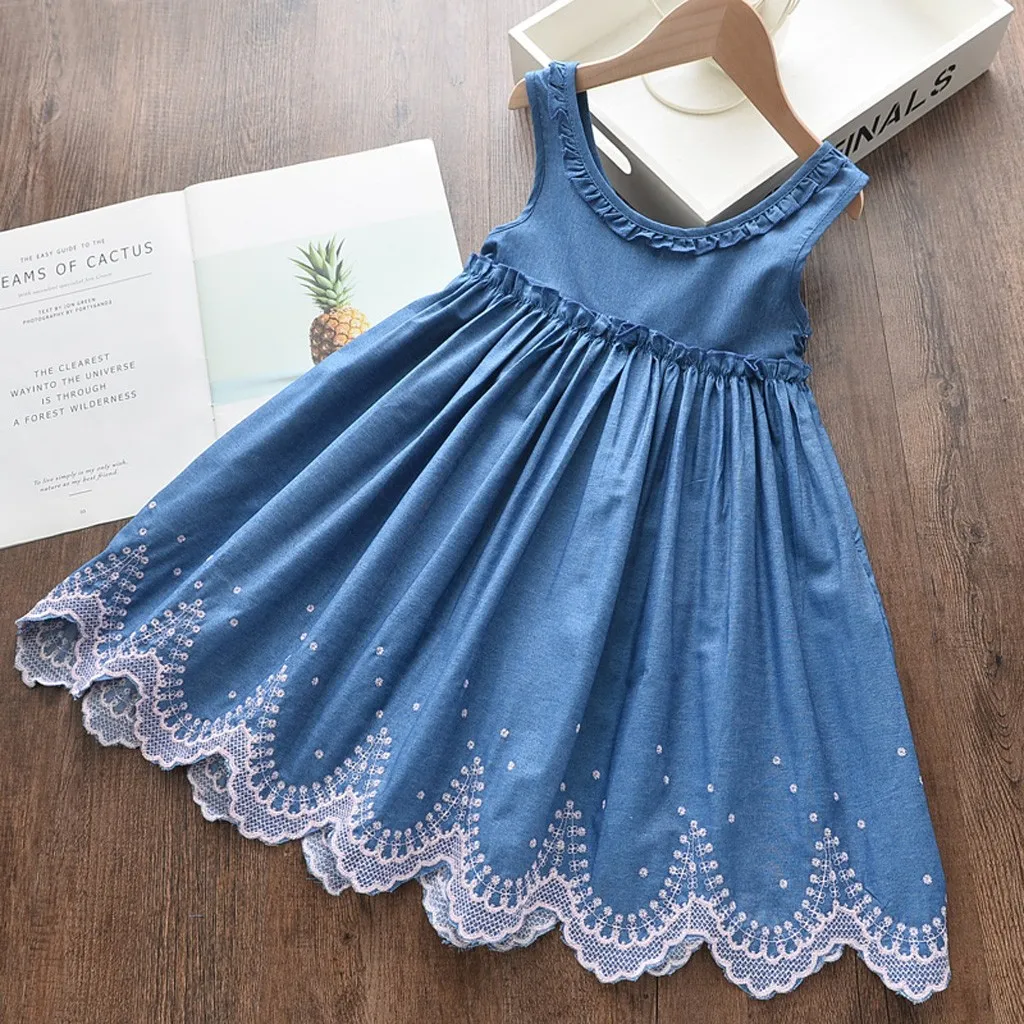 Vestido de verano bebé Infante sin mangas, tela vaquera fruncida, Princesa, 2 años, 2021