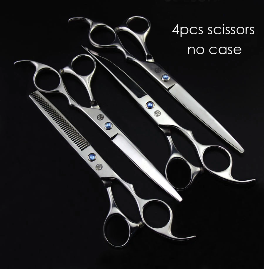 4pcs no case Профессиональный набор ножниц для груминга домашних животных 7 в высокое качество прямые и филировочные и изогнутые ножницы 4 шт. в наборе ножницы для собак - Цвет: 4pcs no case