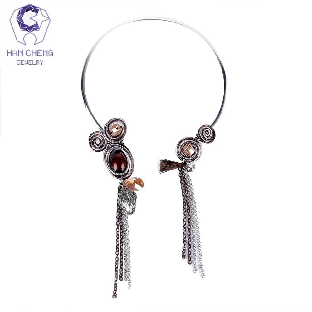 HanCheng женское ожерелье ручная работа намотка проволока кисточка Кристальное