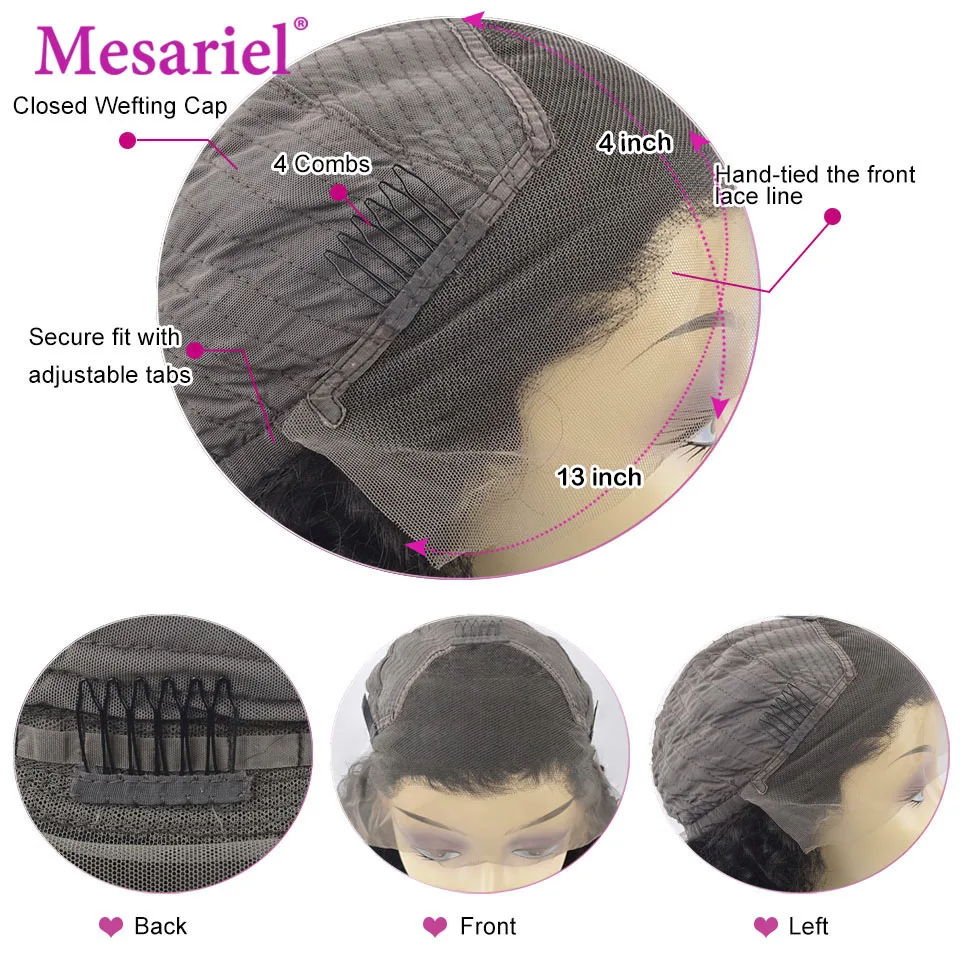 Mesariel 13*4 человеческие волосы на кружеве, парики, предварительно выщипанные волосы, Remy бразильские волнистые волосы на кружеве, парик с детскими волосами M