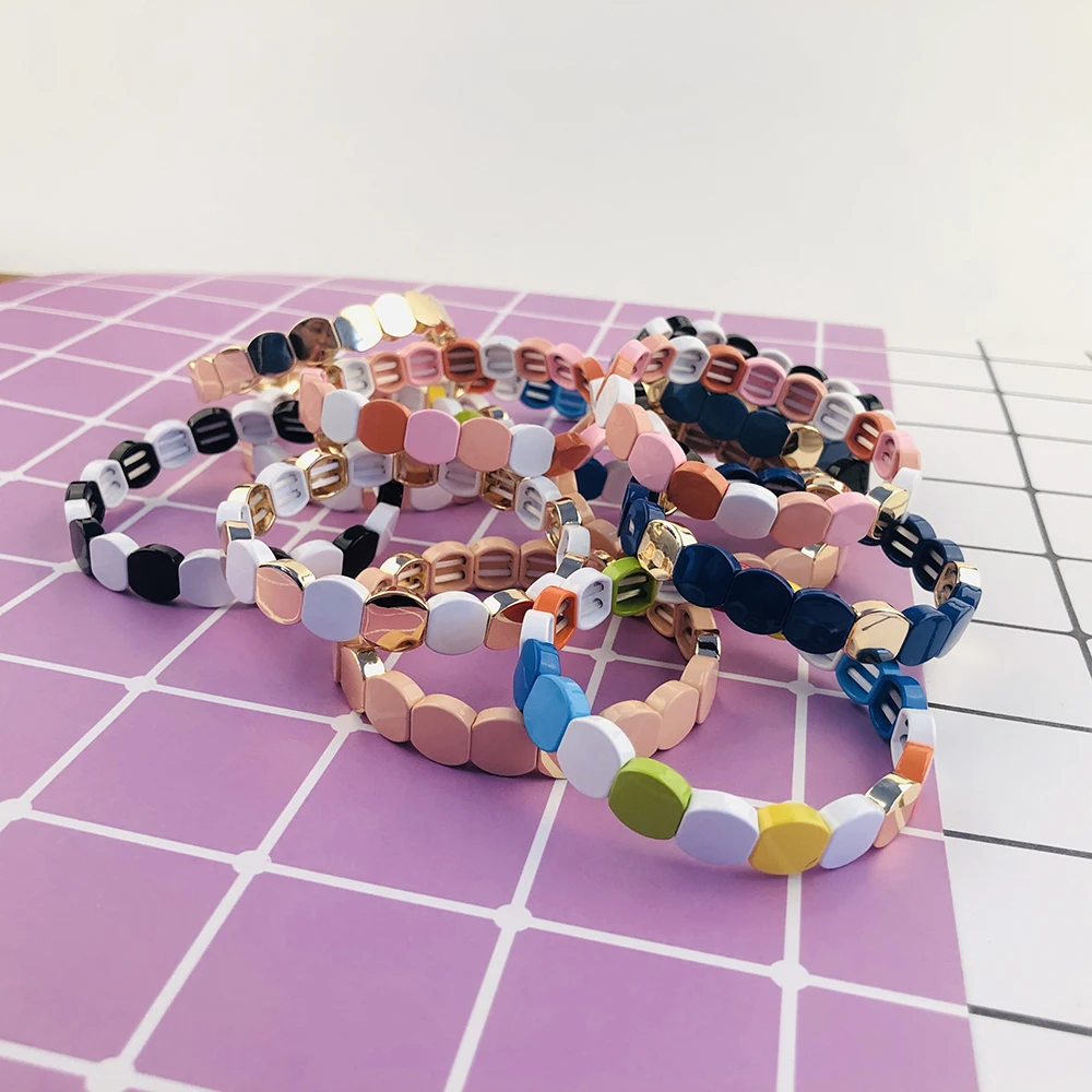 Богемский плиточный браслет, женские радужные браслеты, пляжный браслет, популярные ювелирные изделия, красочные браслеты дружбы Pulseira