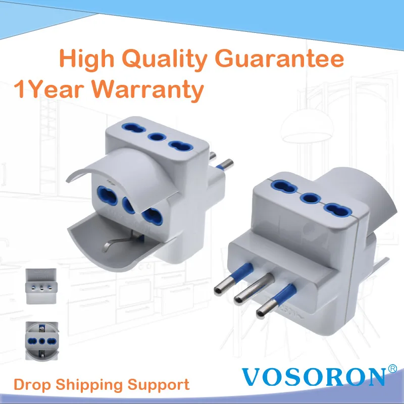 1 way to 3 way Italian to Italian 3 pins plug travel adaptror 10A for Chile, Uruguay, Italy