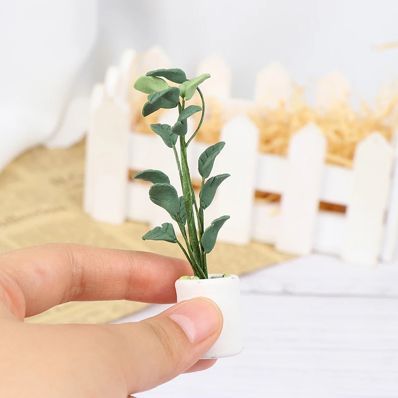 Cute Green Miniature Accessories Mini Plastic Tree Potted Simulation Potted Plants Model Toys for 1:12 Doll House Decoration
