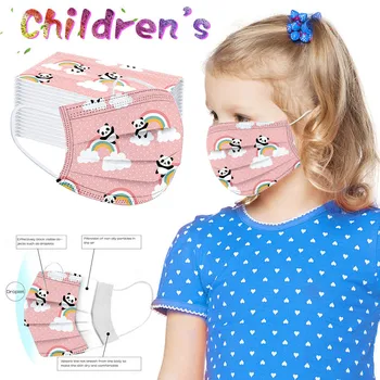 

Children's Mask Rainbow Panda Print Mask For Face Mouth Disposable Face Mask 3ply Non-woven Face Cover Ear Loop Mascarillad
