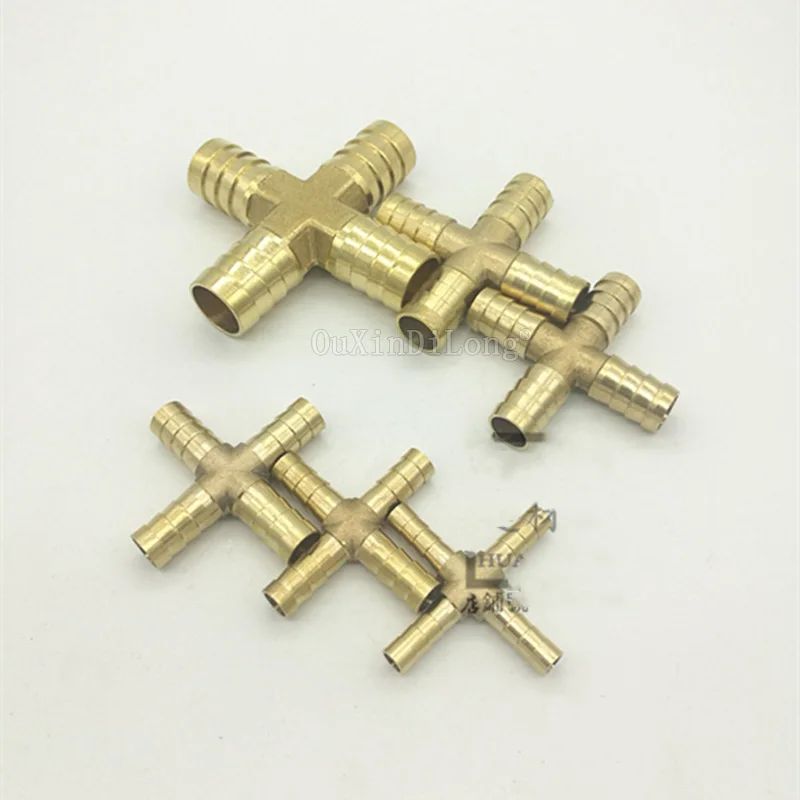 10PCS+ way Brass Barb Pipe Fitting 4 Way Connector For 4mm 6mm 8mm 10mm 12mm 14mm 16mm Hose Copper Pagoda Tube Fittings JF1997