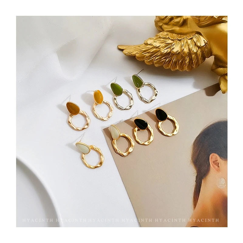 

Korean Earrings Baroque Style Morandi Matte Drip Oil Earrings Irregular Circle Simple Temperament Earrings for Women Jewelry