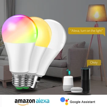 

15W Dimmable Night Light Smart Wifi Bulb E27 B22 E14 85-265V Voice Control APP Intelligent Wake up Lamp Alexa Google Assistant