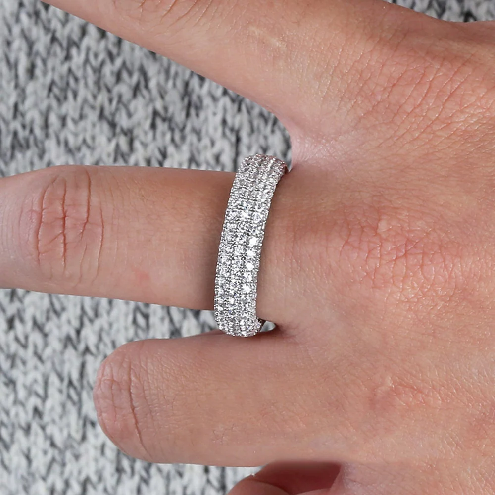 925 стерлингового серебра все Iced Out микро проложить Bling кубический циркон кольцо для женщин мужчин Золотой Серебряный хип хоп CZ свадебные кольца, ювелирные
