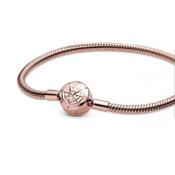 

New 2020 Pink Moments Compass Snake Chain Bracelet Bangle for Women Authentic Charm Jewelry Pulseira Gift
