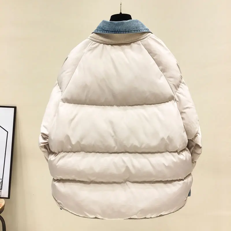 Harajuku стиль, женская зимняя куртка с хлопковой подкладкой, джинсовое Стеганое пальто, парки Mujer, Повседневная теплая куртка женская верхняя одежда C5923