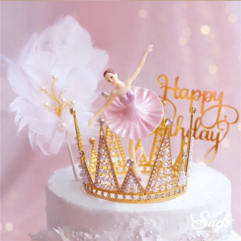 Happy Brithday White Elegant Ballet Girls Decoration Cake Topper