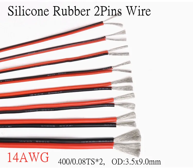 

1M 14AWG 2Pins Ultra Soft Silicone Rubber Copper Electric Wire Black Red LED Lighting Lamp DIY Connector Cable Extension Line