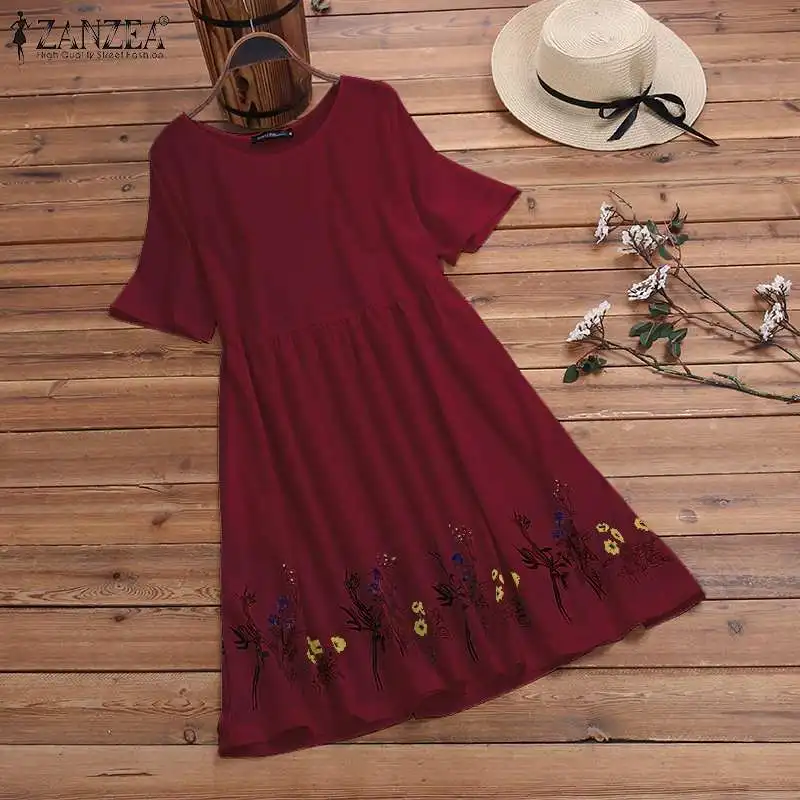 Women Casual Mini Dress Summer Sundress ZANZEA Lady Loose Long Shirt Vestidos Floral Print Bohemian Beach Party Short Robe