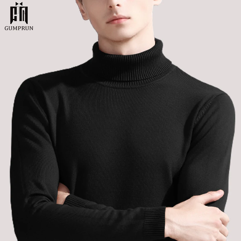 

2019 brand Slim Men's Knit Lapel Long Sleeve Turtleneck Turtleneck Solid Color Regular Sweater for Men Winter High Neck Sweater